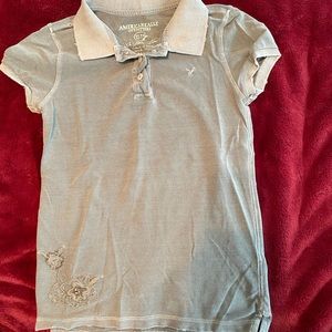 Vintage American Eagle Distressed Short Sleeve Polo with appliqué design. XS.